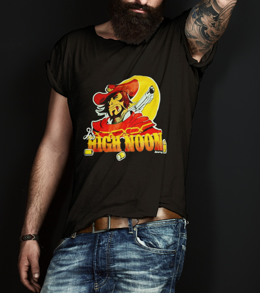 It's High Noon Cowboy With Red Cape And Pistol In Front Of Yellow Sun T-Shirt