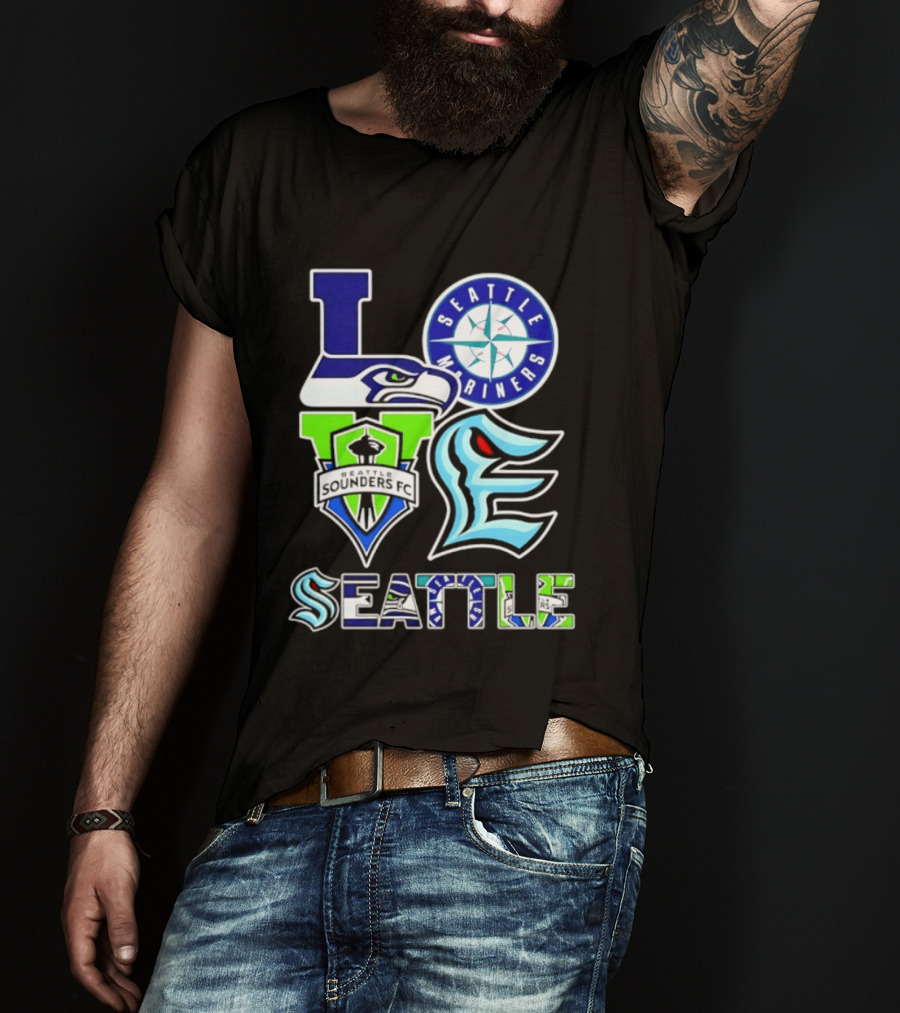 Love Seattle Seahawks Mariners Sounders FC Kraken T-Shirt