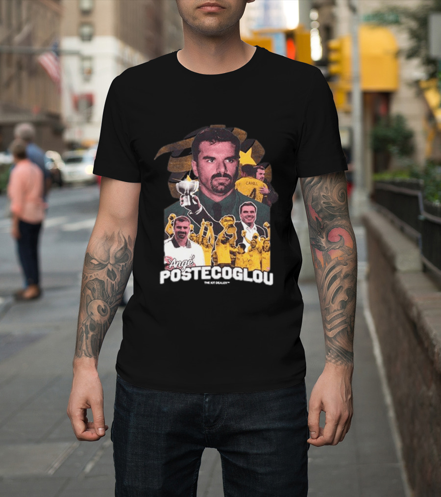 Ange Postecoglou Celebratory Moments With Trophy And Team T-Shirt