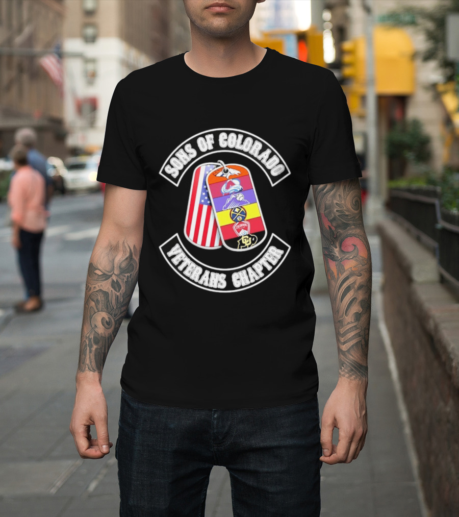 Sons Of Colorado Veterans Chapter Avalanche Rockies Nuggets Buffaloes American Flag T-Shirt