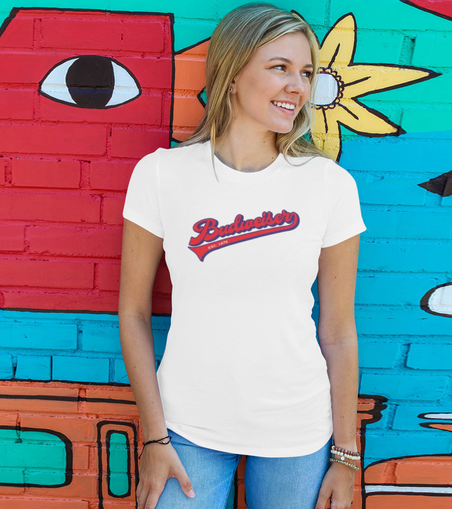 Budweiser Baseball Script Logo Retro Style Beer Shop T-Shirt