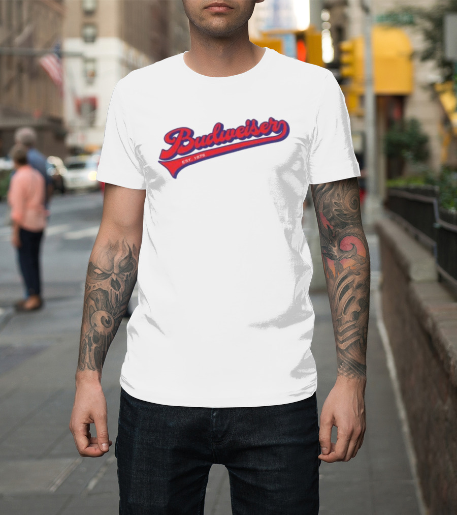 Budweiser Baseball Script Logo Retro Style Beer Shop T-Shirt