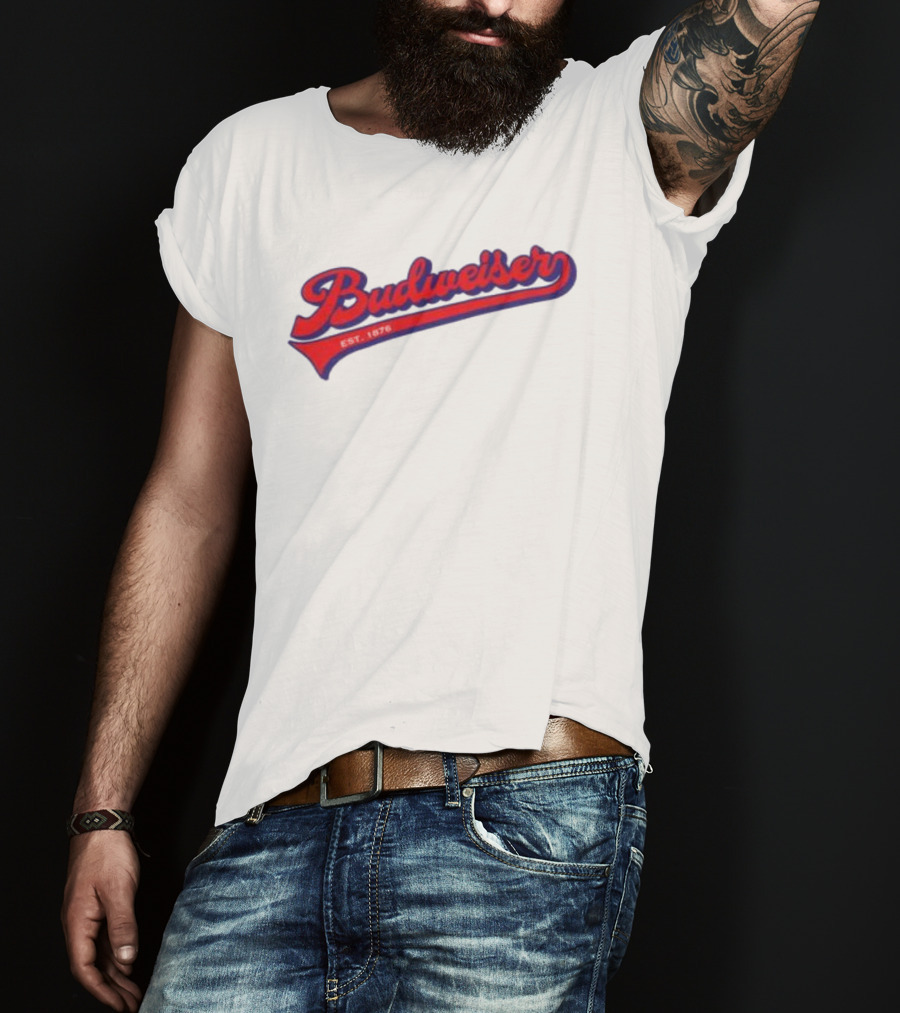 Budweiser Baseball Script Logo Retro Style Beer Shop T-Shirt