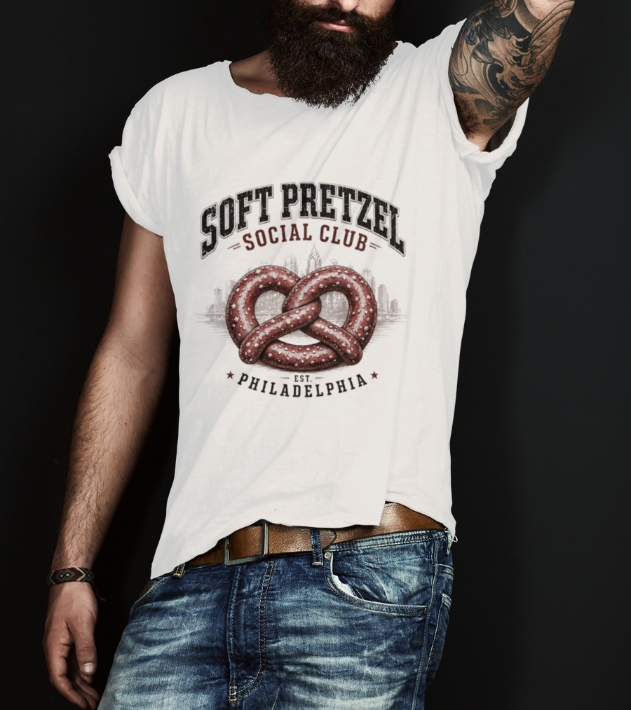 Soft Pretzel Social Club Philadelphia Skyline Est. Philadelphia T-Shirt