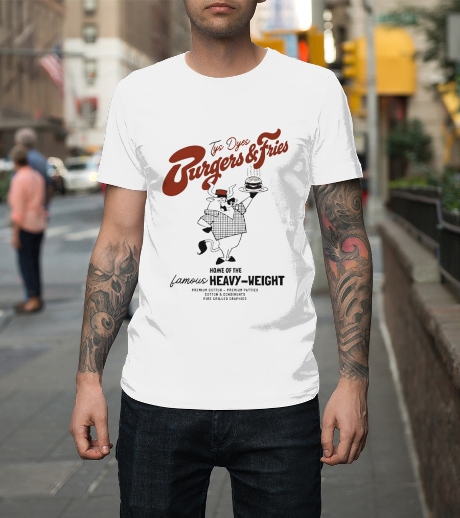 Tys Dyes Burgers And Fries Home Of The Famous Heavy Weight Premium Cotton Vintage Checkerboard Funk Grilled Goodness T-Shirt