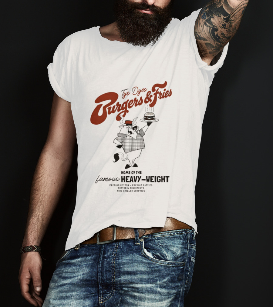 Tys Dyes Burgers And Fries Home Of The Famous Heavy Weight Premium Cotton Vintage Checkerboard Funk Grilled Goodness T-Shirt