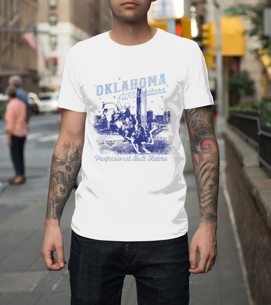 Oklahoma Wildcatters Professional Bull Riders Cowboy City Skyline T-Shirt