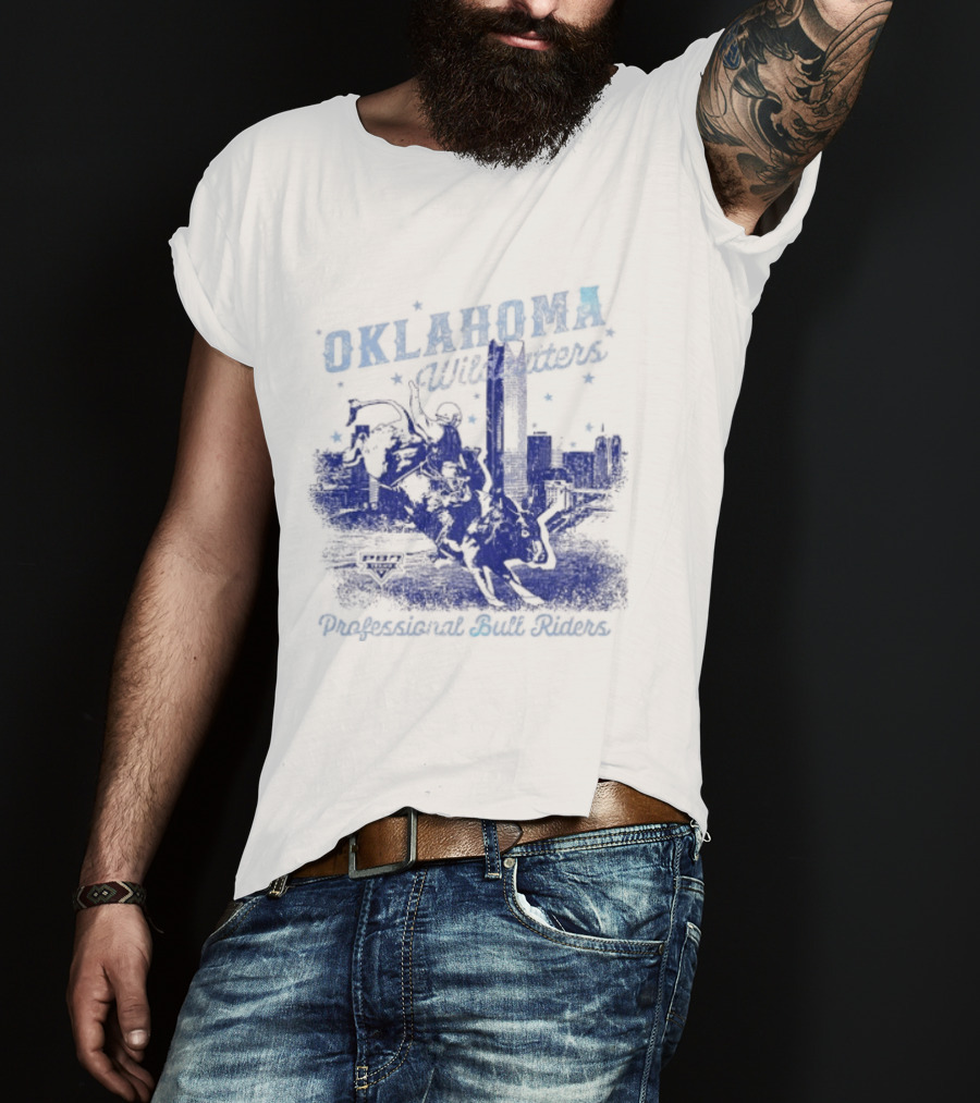 Oklahoma Wildcatters Professional Bull Riders Cowboy City Skyline T-Shirt