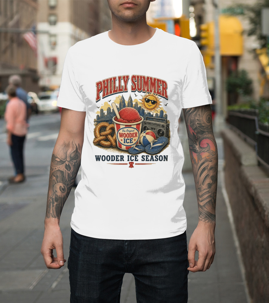 Philly Summer Wooder Ice Season With Pretzel Boombox And Sunglasses Sun T-Shirt