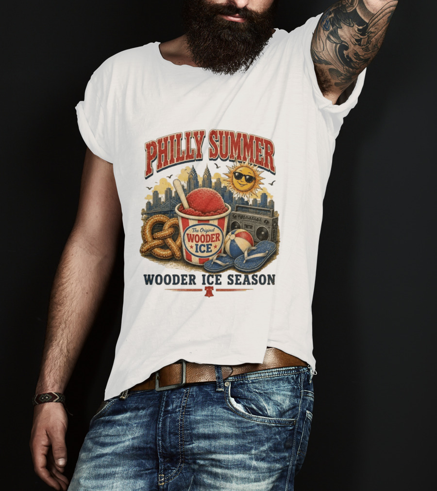 Philly Summer Wooder Ice Season With Pretzel Boombox And Sunglasses Sun T-Shirt