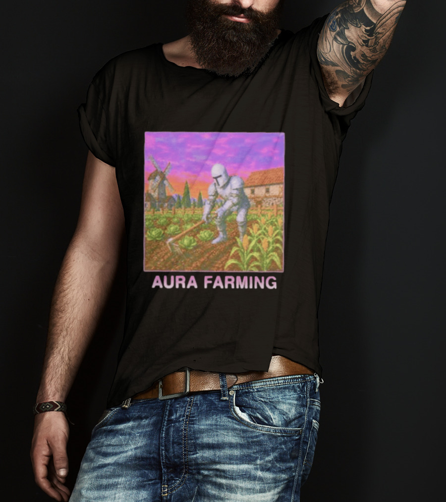 Aura Farming Knight Medieval Meme Windmill Crops Cabbage Garden T-Shirt