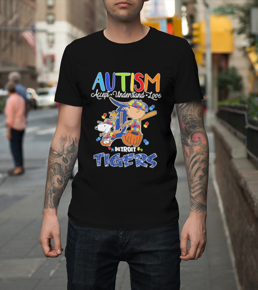 Autism Accept Understand Love Snoopy Charlie Brown Detroit Tigers T-Shirt