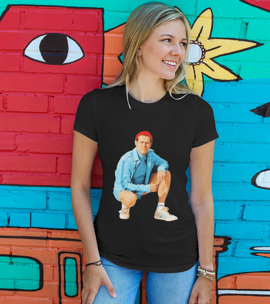Klaus Willem Dafoe Retro Style With Red Beanie And Blue Tracksuit T-Shirt