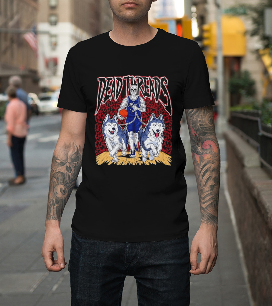 Dead Threads Skeleton Basketball Huskies Flames T-Shirt