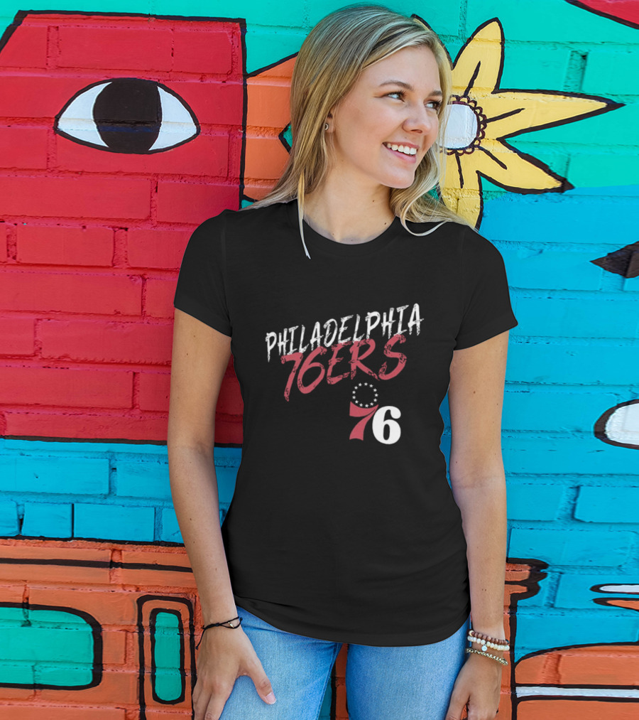 LeBron James Philadelphia 76ers Royal Hustle Name & Number 2 Sided Philadelphia 76ers 76 T-Shirt