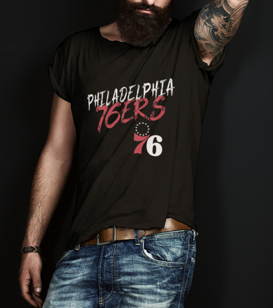 LeBron James Philadelphia 76ers Royal Hustle Name & Number 2 Sided Philadelphia 76ers 76 T-Shirt
