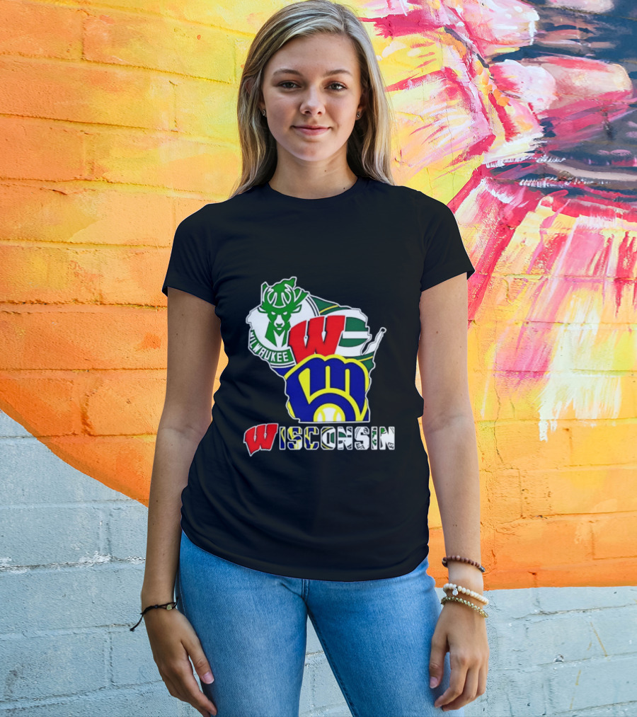 Milwaukee Bucks Green Bay Packers Milwaukee Brewers Collage Wisconsin T-Shirt