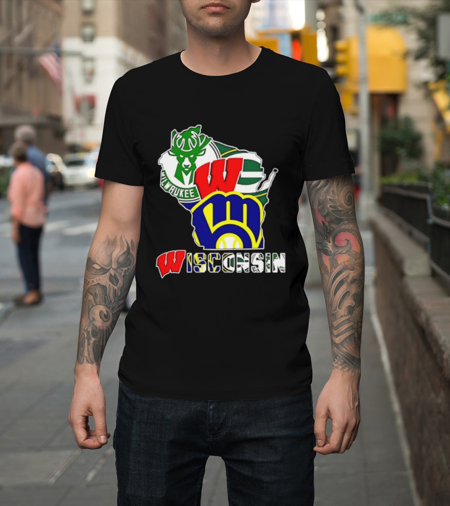 Milwaukee Bucks Green Bay Packers Milwaukee Brewers Collage Wisconsin T-Shirt