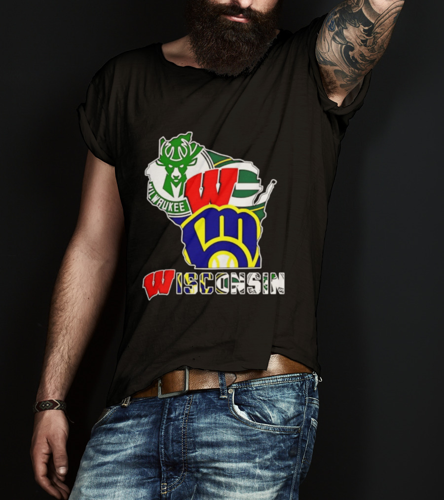 Milwaukee Bucks Green Bay Packers Milwaukee Brewers Collage Wisconsin T-Shirt