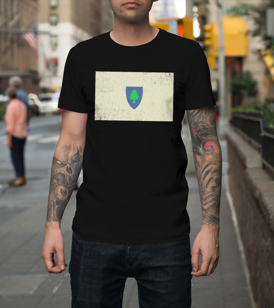 Massachusetts Flag Pine Tree Symbol On Vintage Shield T-Shirt