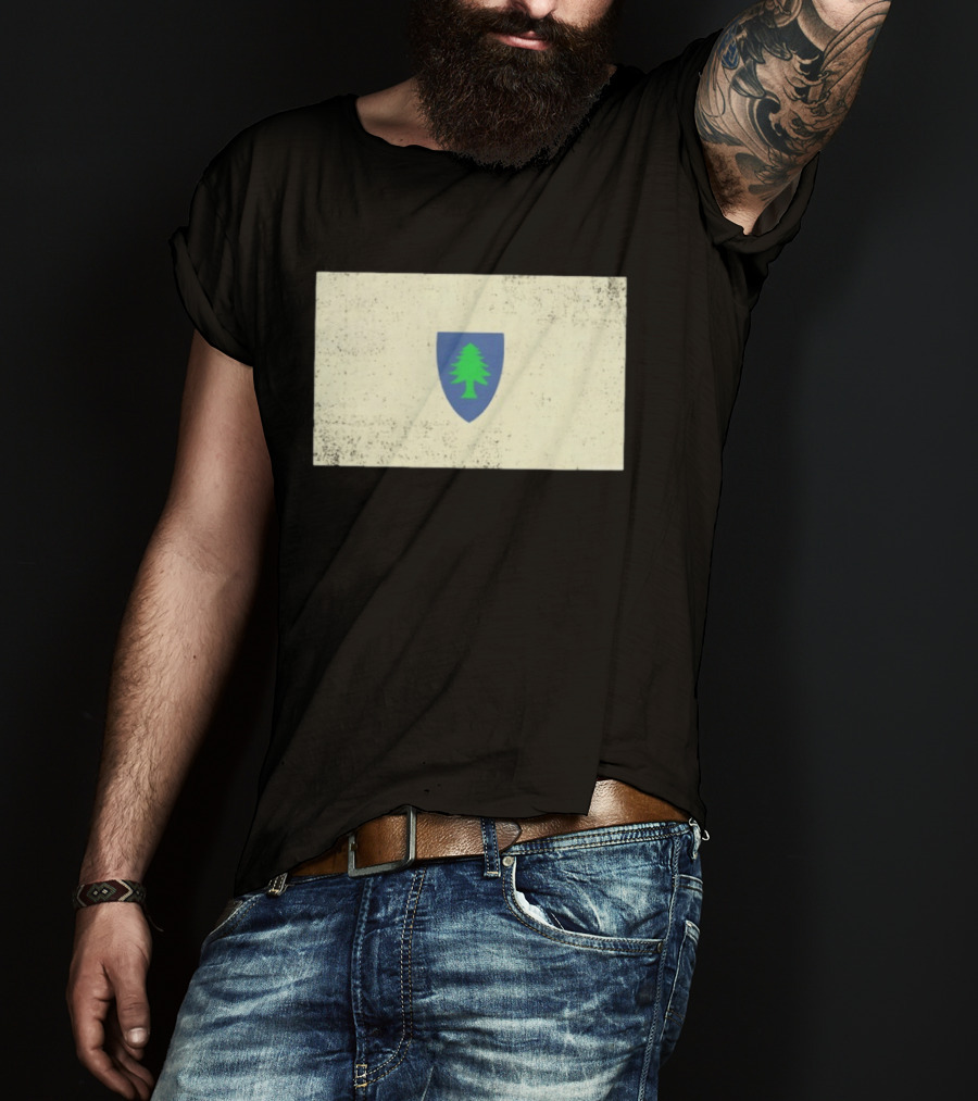 Massachusetts Flag Pine Tree Symbol On Vintage Shield T-Shirt
