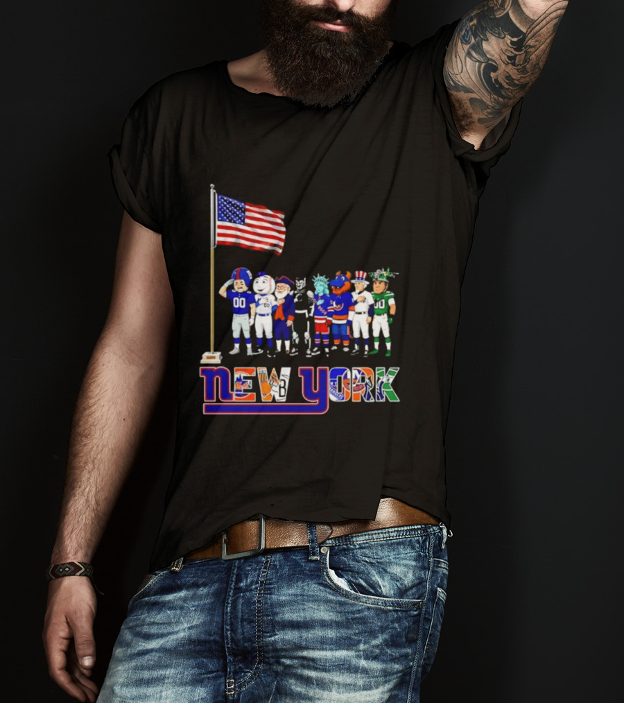New York Sports Teams Mascots American Flag Giants Yankees Mets Rangers Knicks Jets T-Shirt