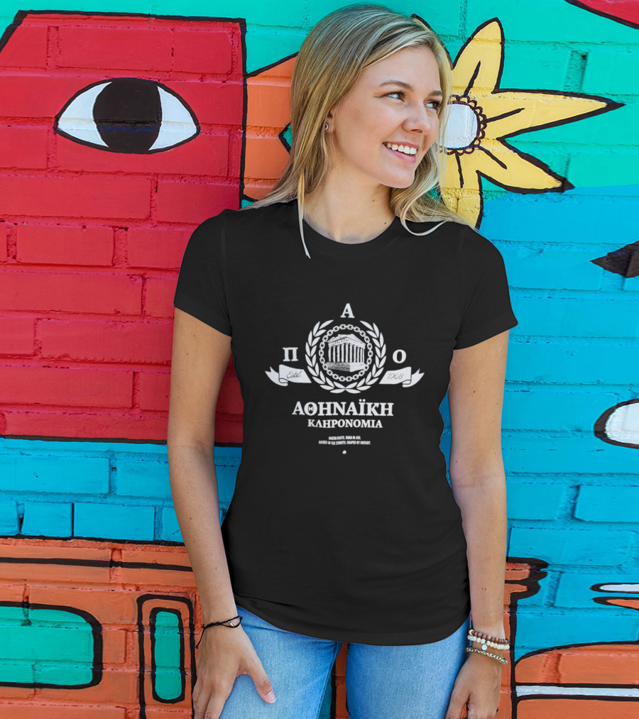 Panathinaikos F.C. Athinaiki Klironomia Laurel Wreath Temple Motif T-Shirt