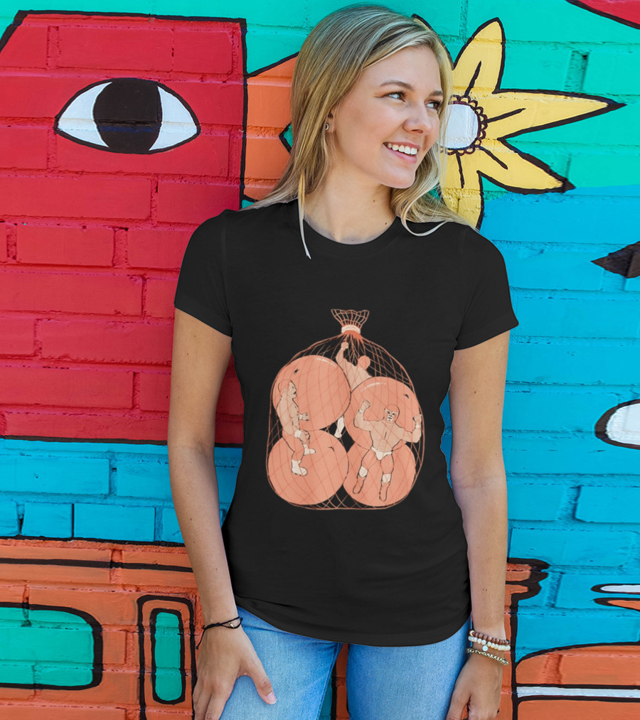 Wrestlers In Orange Produce Bag Mesh T-Shirt