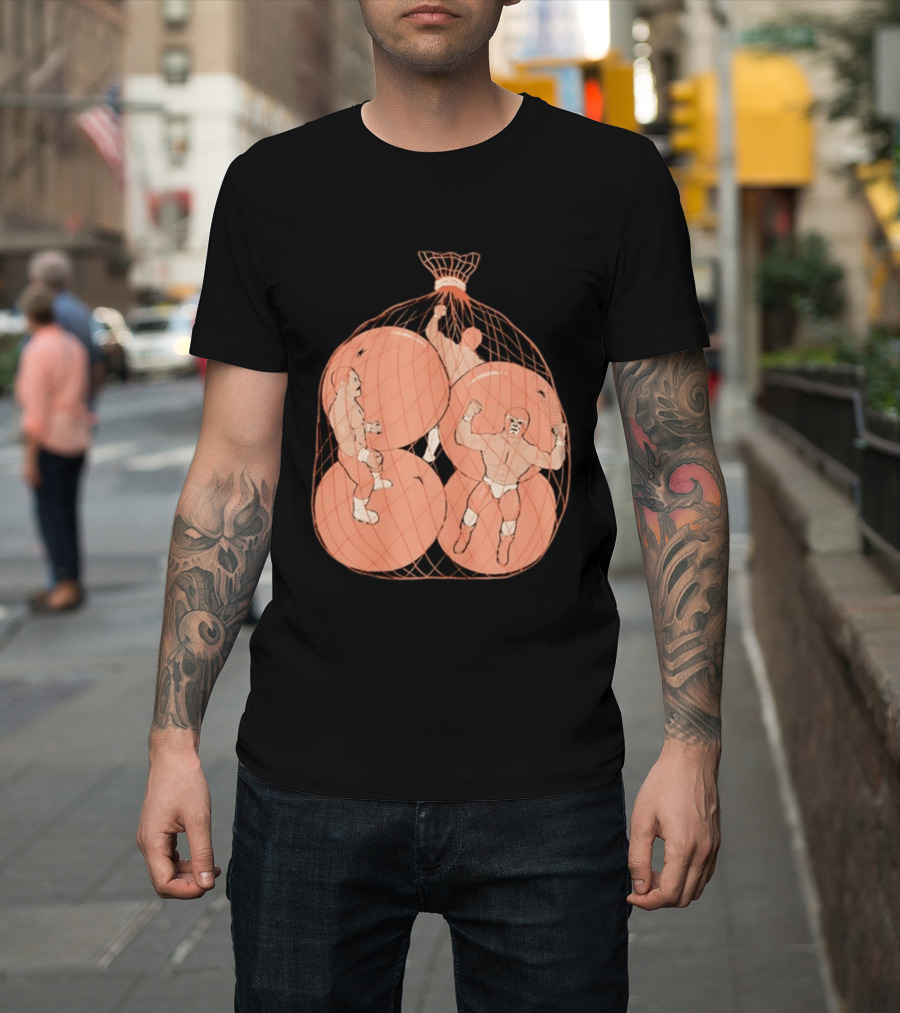 Wrestlers In Orange Produce Bag Mesh T-Shirt