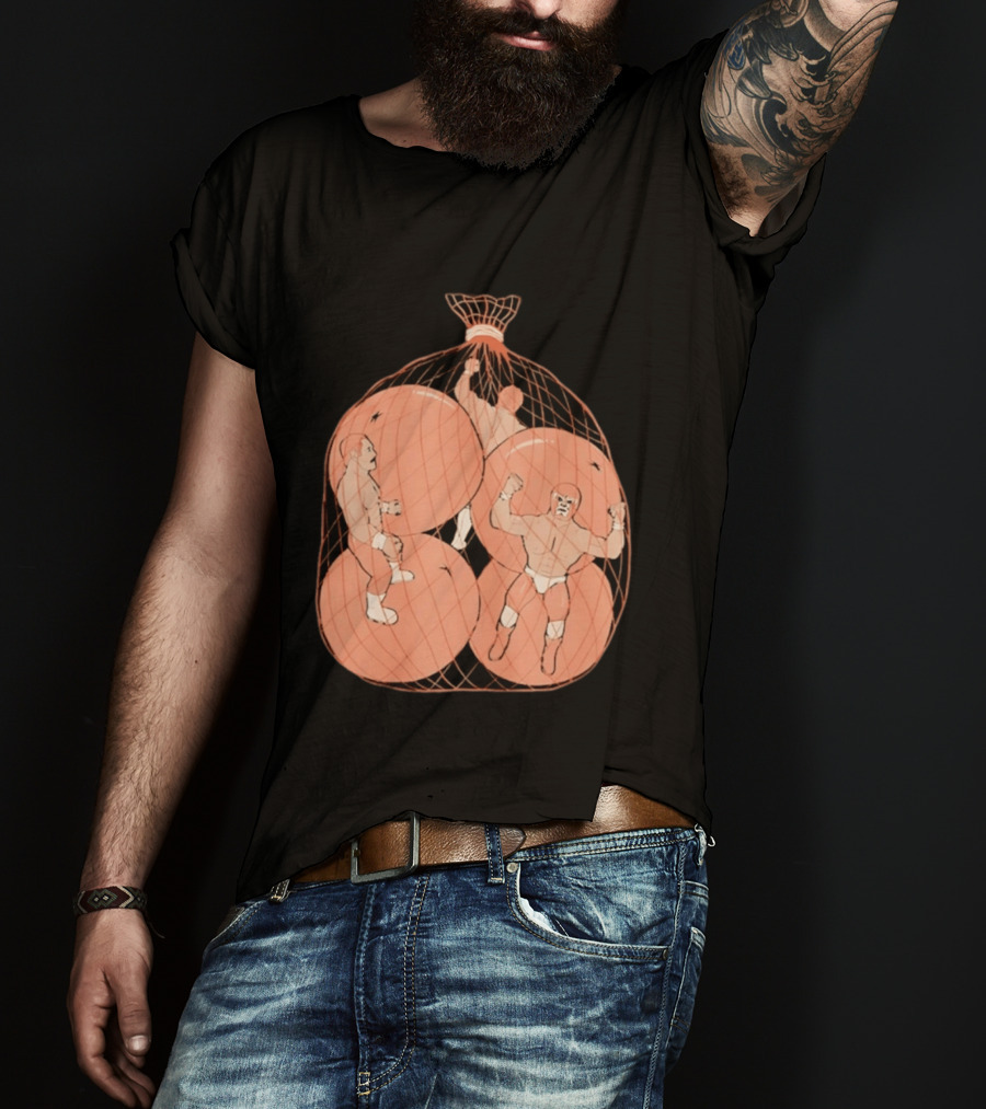 Wrestlers In Orange Produce Bag Mesh T-Shirt