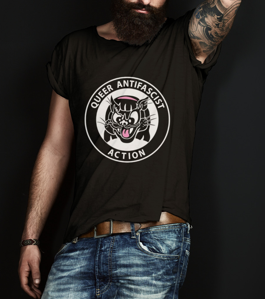 Queer Antifascist Action LGBTQ Cat T-Shirt