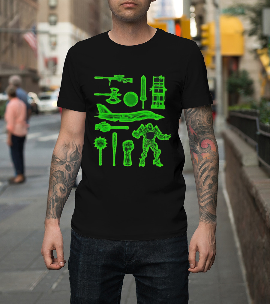 Ring Weapons Axe Sword Jet Robot Icon Collection T-Shirt