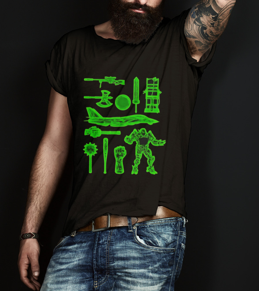 Ring Weapons Axe Sword Jet Robot Icon Collection T-Shirt