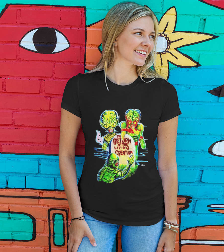 The Return Of The Living Creature Horror Movie Monsters And Tombstone Scene T-Shirt