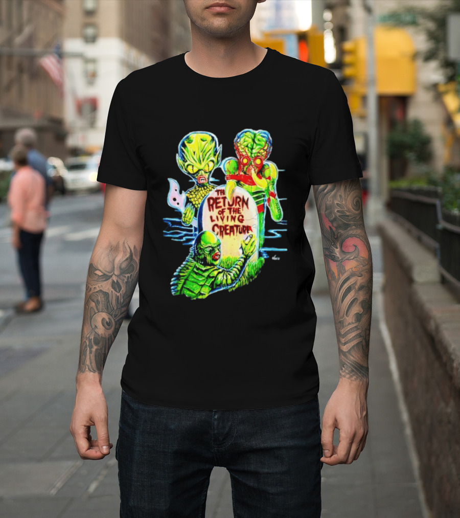 The Return Of The Living Creature Horror Movie Monsters And Tombstone Scene T-Shirt