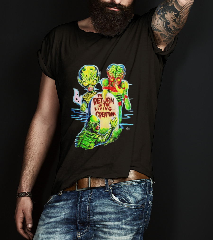 The Return Of The Living Creature Horror Movie Monsters And Tombstone Scene T-Shirt
