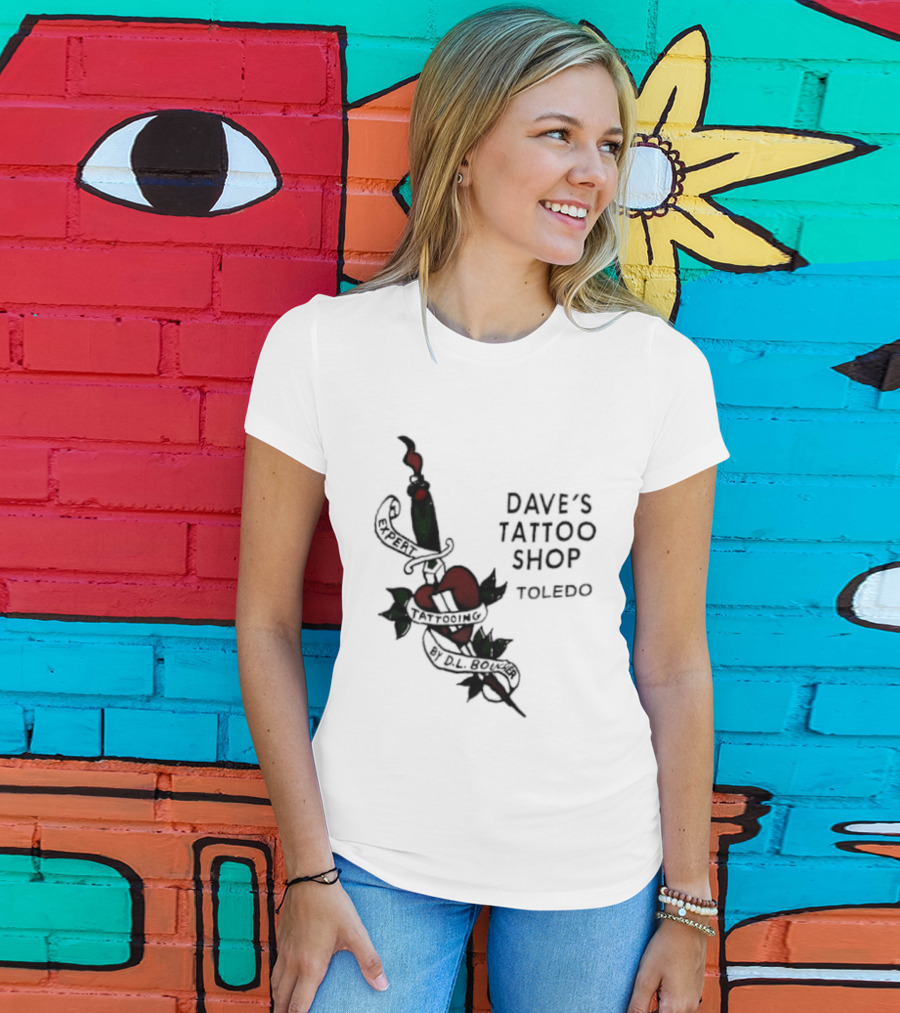 Dave's Tattoo Shop Toledo Expert Tattooing By DL Boucher Heart And Dagger Tattoo T-Shirt