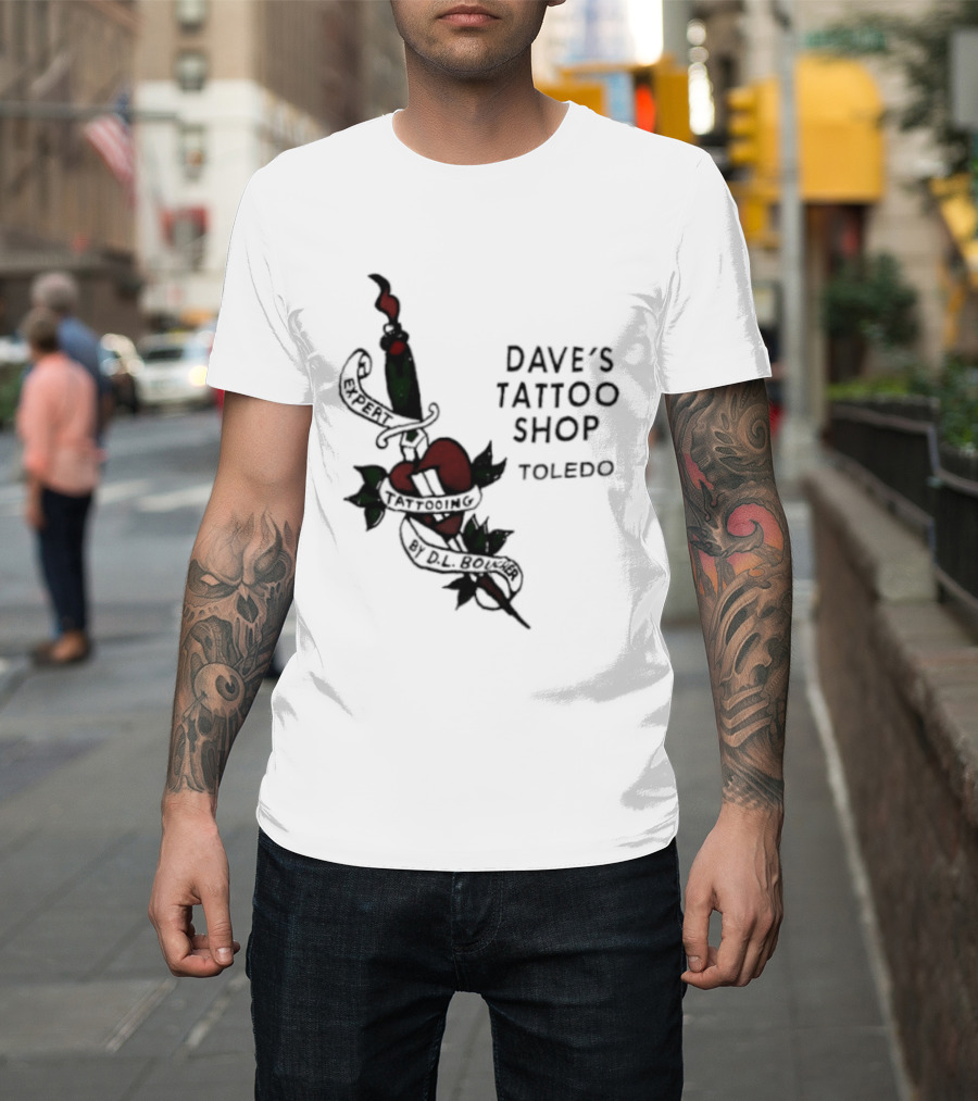 Dave's Tattoo Shop Toledo Expert Tattooing By DL Boucher Heart And Dagger Tattoo T-Shirt