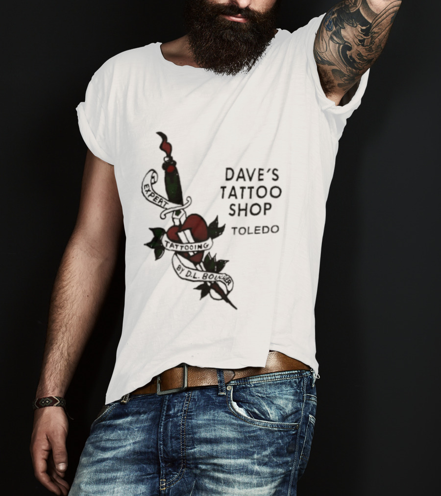 Dave's Tattoo Shop Toledo Expert Tattooing By DL Boucher Heart And Dagger Tattoo T-Shirt