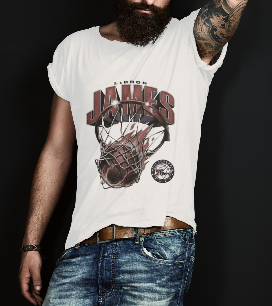 LeBron James 76ers Basketball Iconic Slam Dunk 76ers T-Shirt