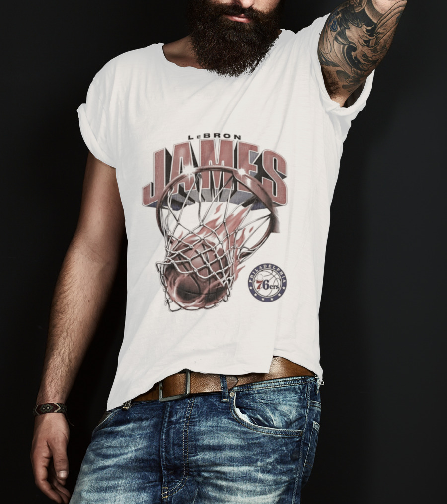 LeBron James Basketball Hoop Fire Philadelphia 76ers T-Shirt