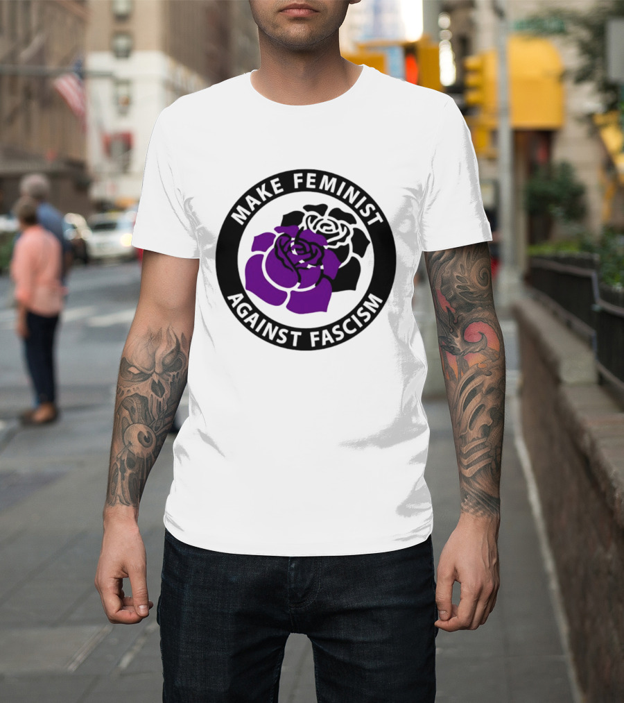 Make Feminist Against Fascism Purple Black Rose T-Shirt