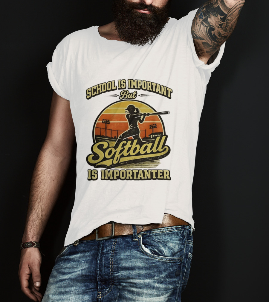 School Is Important But Softball Is Importanter Retro Silhouette Batter T-Shirt
