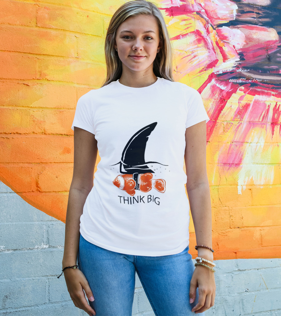Think Big Goldfish Wearing Shark Fin T-Shirt