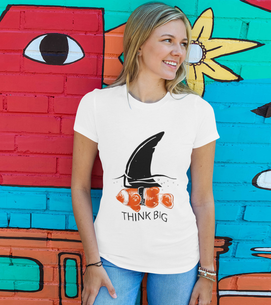 Think Big Goldfish Wearing Shark Fin T-Shirt