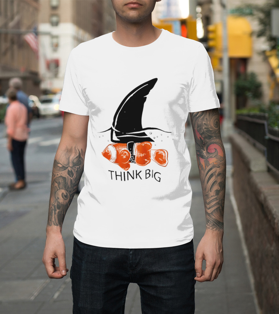 Think Big Goldfish Wearing Shark Fin T-Shirt