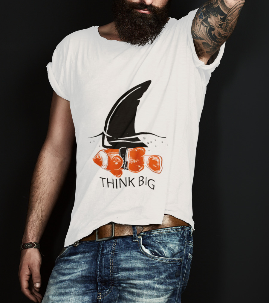 Think Big Goldfish Wearing Shark Fin T-Shirt