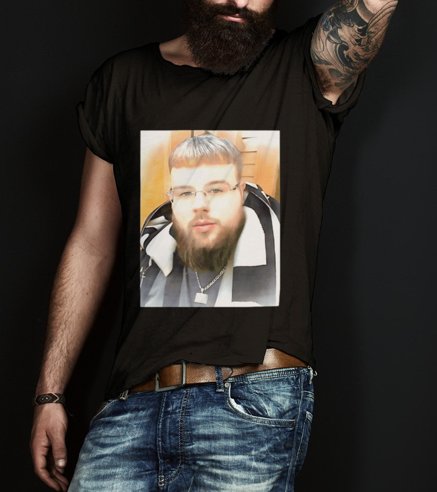 Joeyy Miracle Face Person Wearing Glasses And Chain With Striped Scarf T-Shirt