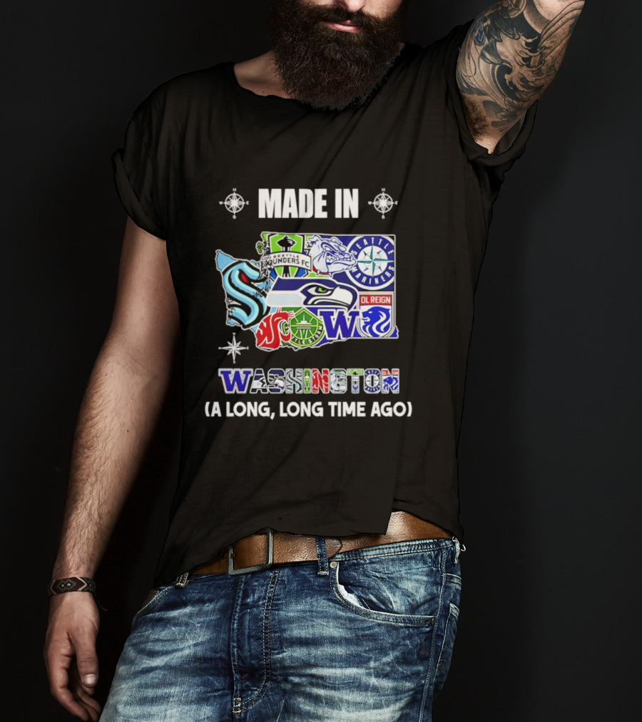 Made In Washington Seattle Mariners Seahawks Kraken Sports Team Map T-Shirt
