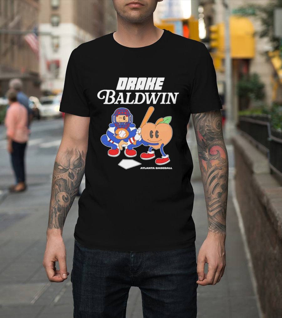 Drake Baldwin Atlanta Baseball Animated Peach Catcher T-Shirt